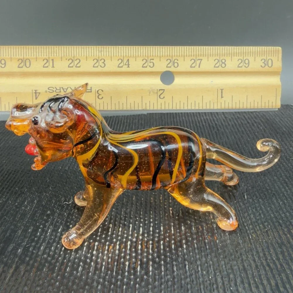 Vintage‎ Czech Republic Hand Made Art Glass Figurine Tiger Lion Hand Blown Glass